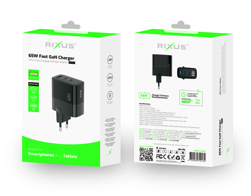 Cargador Rixus RX105 PD 65W Gan Negro