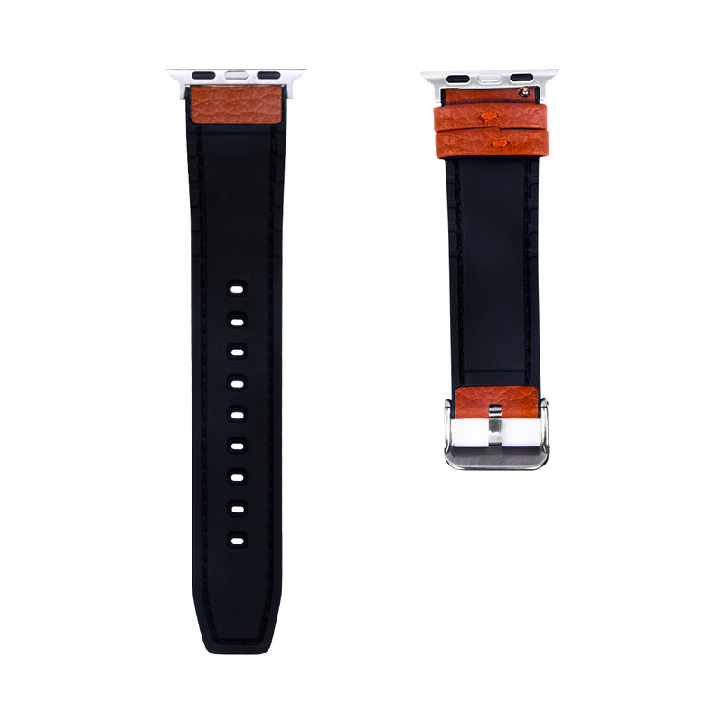 Pour Apple Watch 42mm, 44mm, 45mm, 49mm Bracelet en silicone et cuir Marron clair Boîte de vente au détail