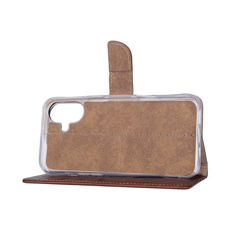 Rixus Bookcase For iPhone 16 Plus Brown