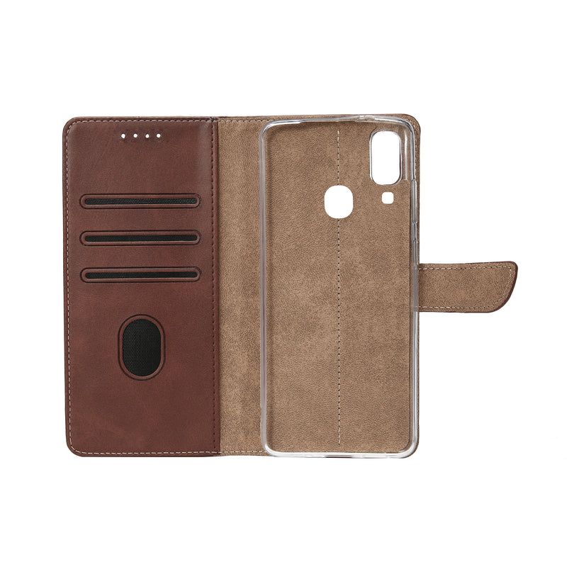 Rixus Bookcase For Samsung Galaxy A20e A202F Brown