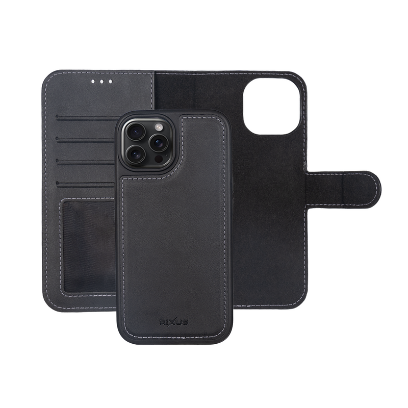 Rixus For iPhone 14 Pro Duo Magnetic Detachable Wallet Noir