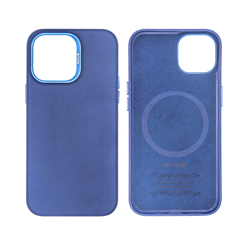 Rixus Para Funda para iPhone 15 Plus Classic 02 con MagSafe azul