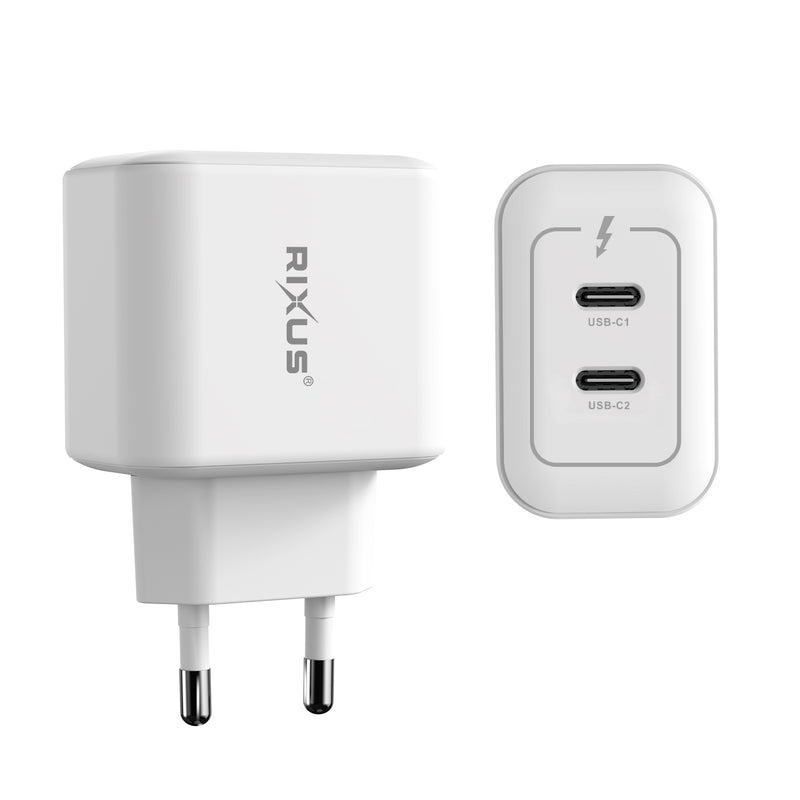 Rixus RXHC45 45W GaN Double USB-C Power Adapter White