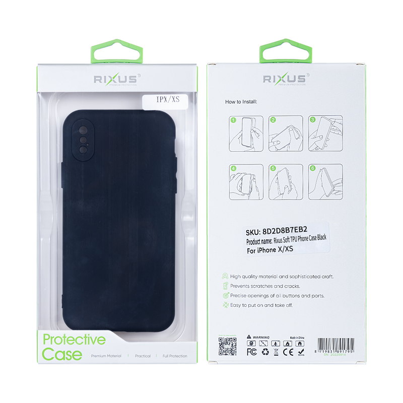 Rixus For iPhone X, XS Soft TPU Phone Case Black