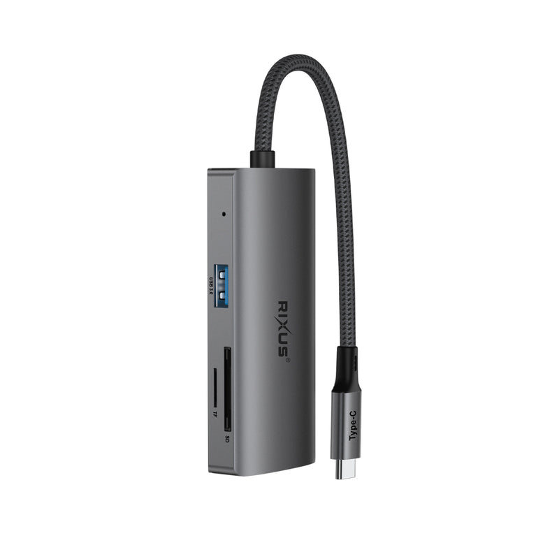 Rixus RXHU08 USB Type-C To Ethernet Adaptor With Docking Station Grey