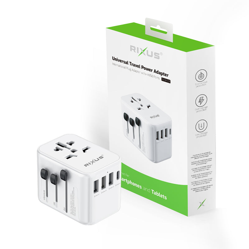 Rixus Adaptador Mundial Con 3 Puertos USB Y 1 PD Blanco