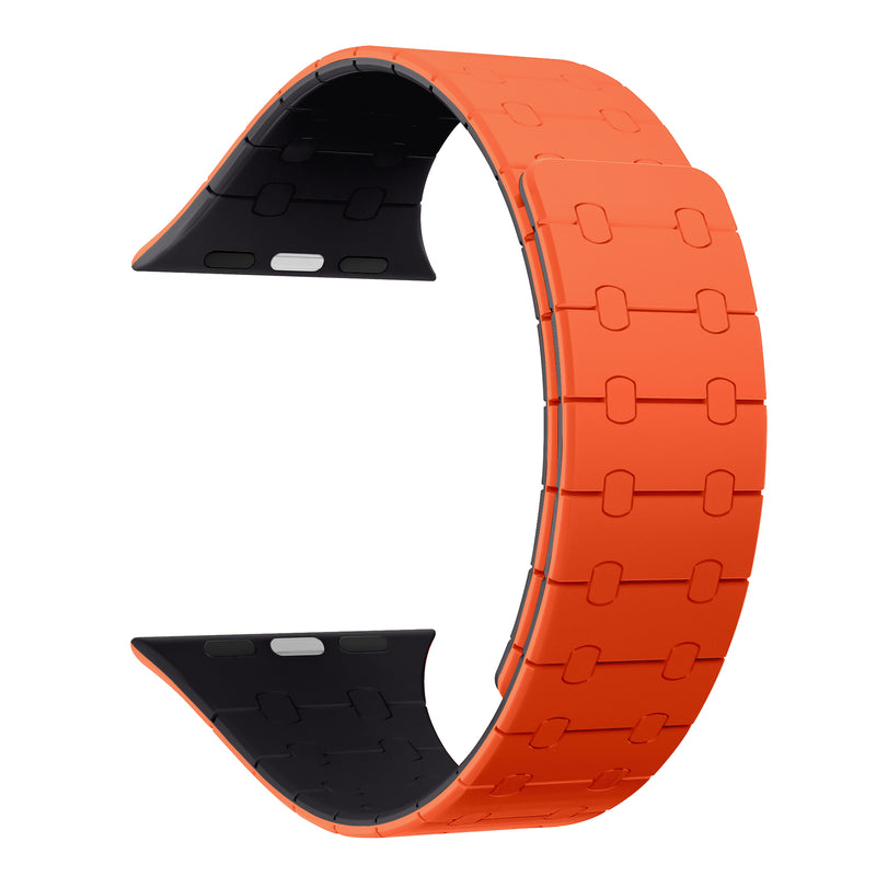 Rixus For Apple Watch 42mm, 44mm, 45mm, 49mm Silicone Band With Magnetic Orange + Midnight