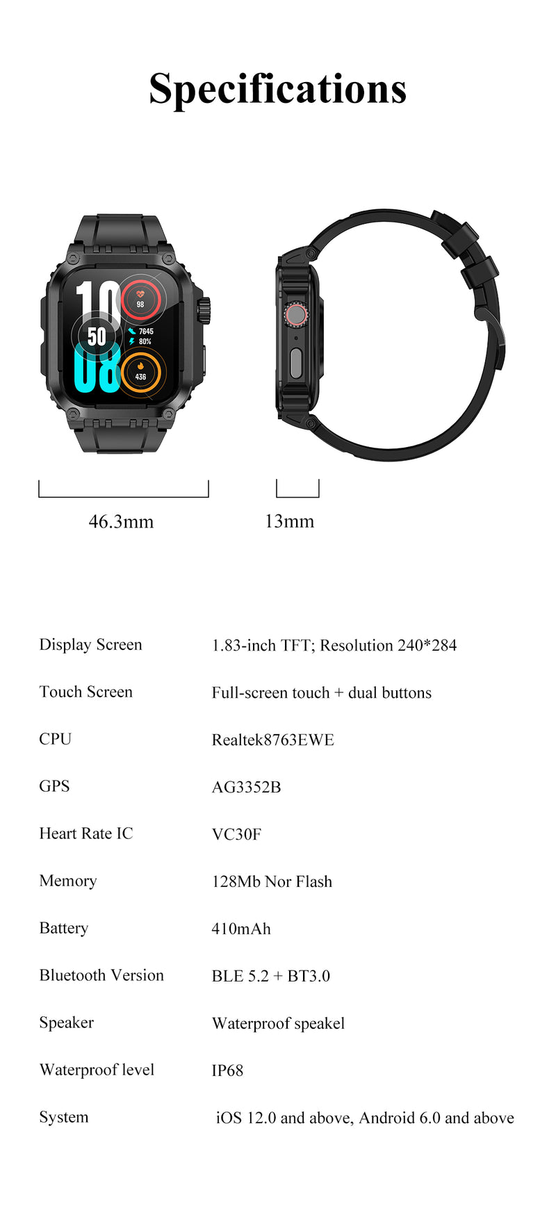 Linewear LG101 Smart Watch Black